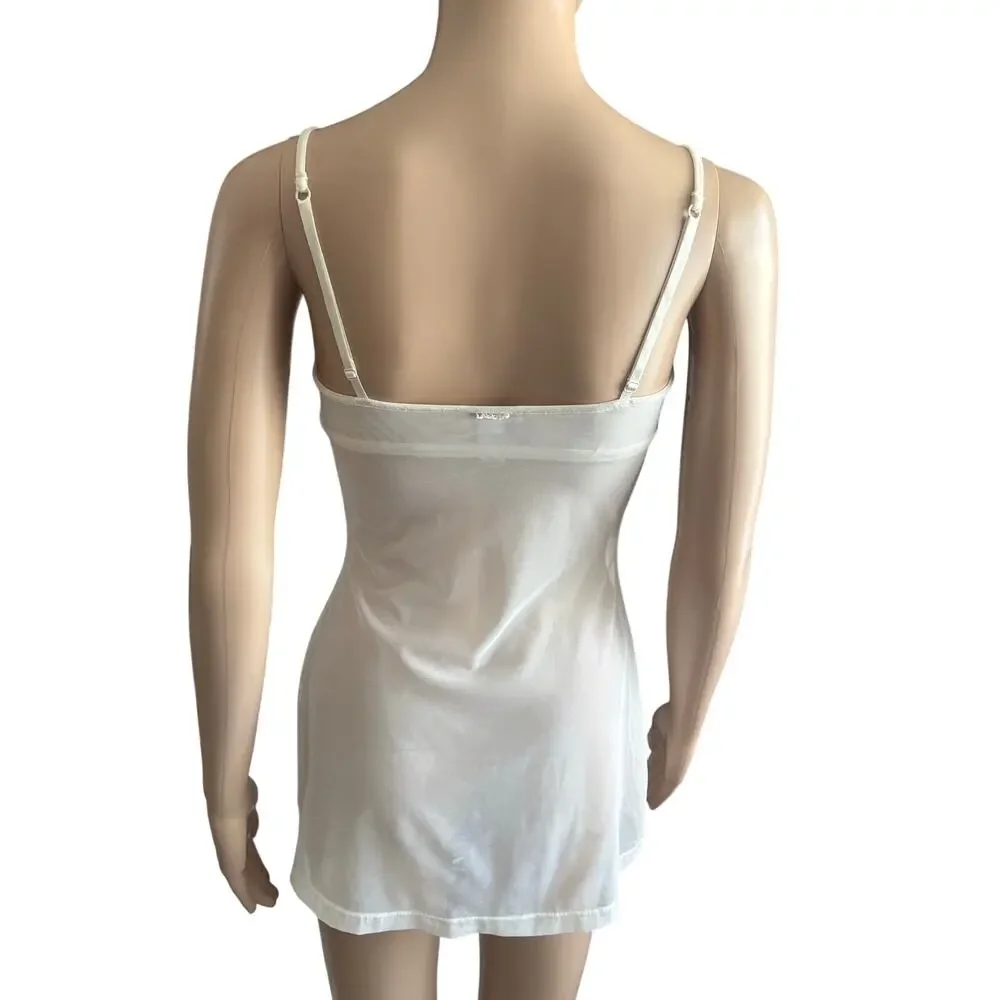 Y2K La Senza Sheer Mesh Lingerie Cami Slip Top Tunic White Rhinestone XS